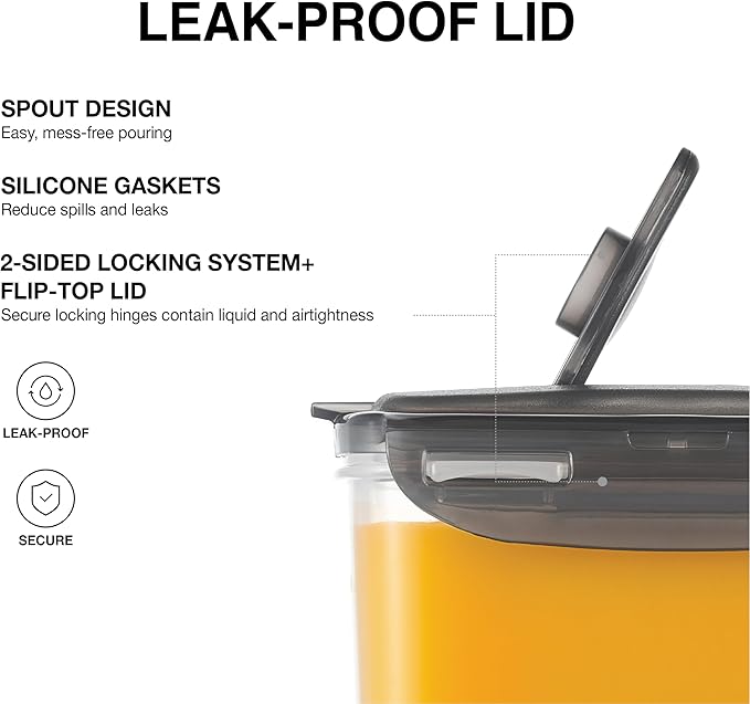 LocknLock Aqua Fridge Door Water Jug with Handle BPA Free Plastic Pitcher with Flip Top Lid Perfect for Making Teas and Juices, 2 Quarts, Gray