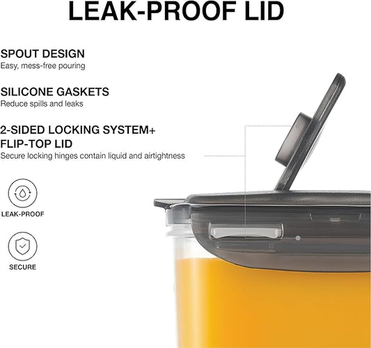 LocknLock Aqua Fridge Door Water Jug with Handle BPA Free Plastic Pitcher with Flip Top Lid Perfect for Making Teas and Juices, 2 Quarts, Gray