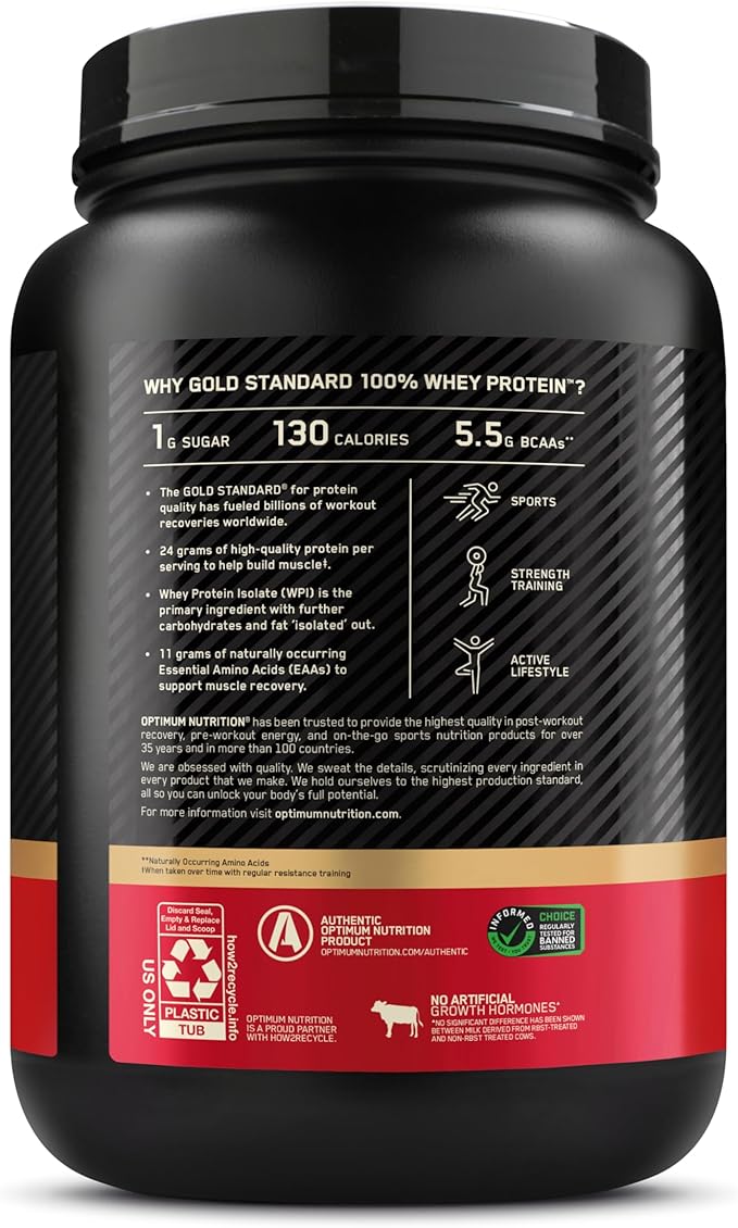 Optimum Nutrition Gold Standard 100% Whey Protein Powder, Chocolate Hazelnut, 2 Pound (Packaging May Vary)