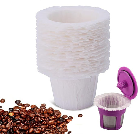 Haetyly 100 Count Disposable Coffee Paper Filters Compatible with Keurig Single Serve 1.0 and 2.0, Fits All Brands Reusable K Cup Filters