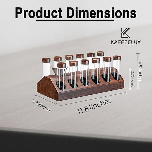 12-Piece Vacuum Coffee Canister Set with Wooden Holder & Funnel – Airtight Glass Jars for Coffee Beans, Tea, Snacks (Walnut Wood Stand)