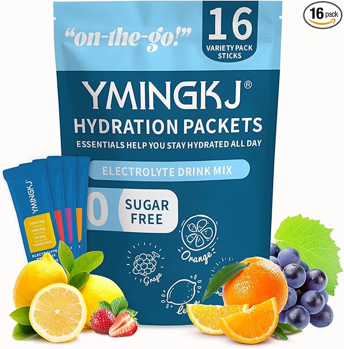 Electrolyte Powder Packets with 2 Billion CFU Probiotics - 1000mg Sodium for Rapid Hydration & Recovery - Sugar-Free Drink Mix with Pink Himalayan Salt, B-Vitamins, Zinc & Magnesium - 16 Stick Packs