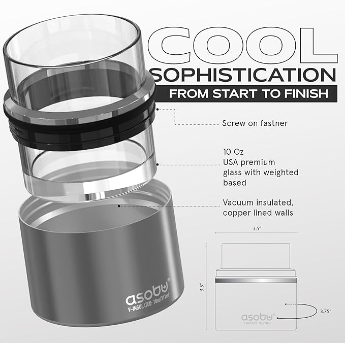 asobu Whiskey Sleeve Glass – Insulated Bourbon Tumbler with Premium Rocks Glass, BPA-Free, Double-Wall Stainless Steel, Keeps Drinks Cold Longer, 10.5oz