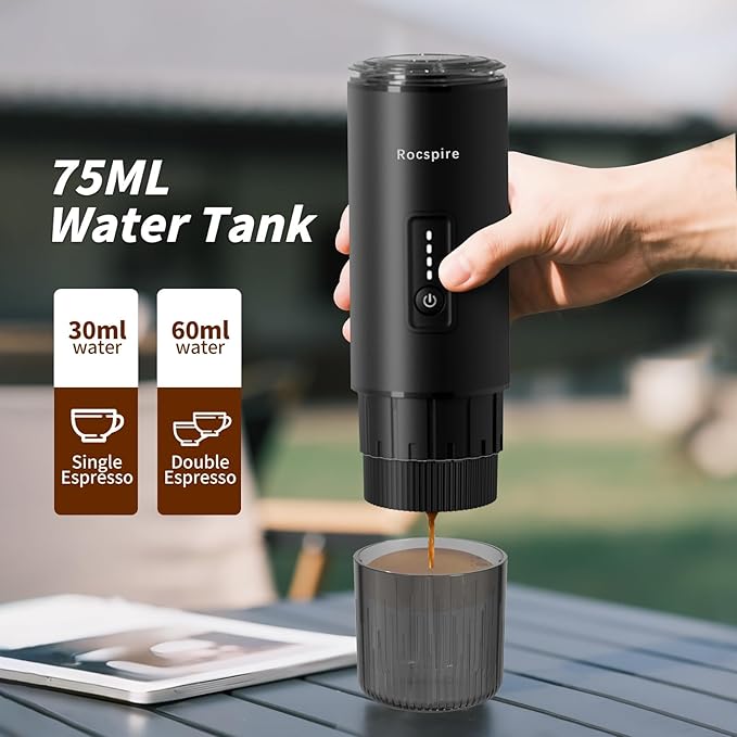 Portable Espresso Maker with Stainless Steel Body | 7500mAh Rechargeable Battery | 20 Bar Self-Heating with USB-C | Works with Most Capsules Compatible for Camping, Travel, Outdoor (Black)