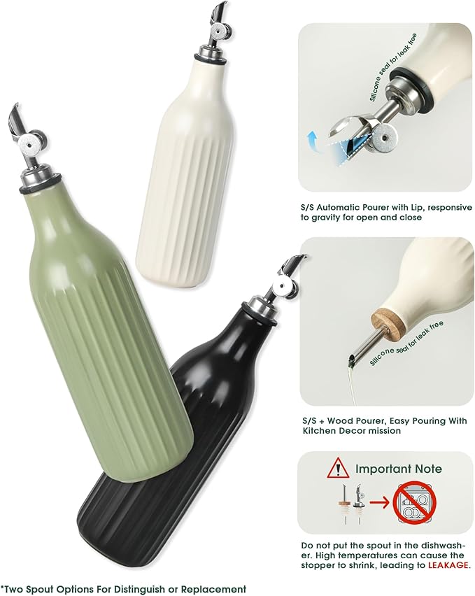 FE FUN ELEMENTS Olive Oil Dispenser Bottle, 19 oz Oil Dispenser for Kitchen and Vinegar Dispenser Bottle, Suitable for Vinegar, Coffee Syrups & Other Liquids, Off White