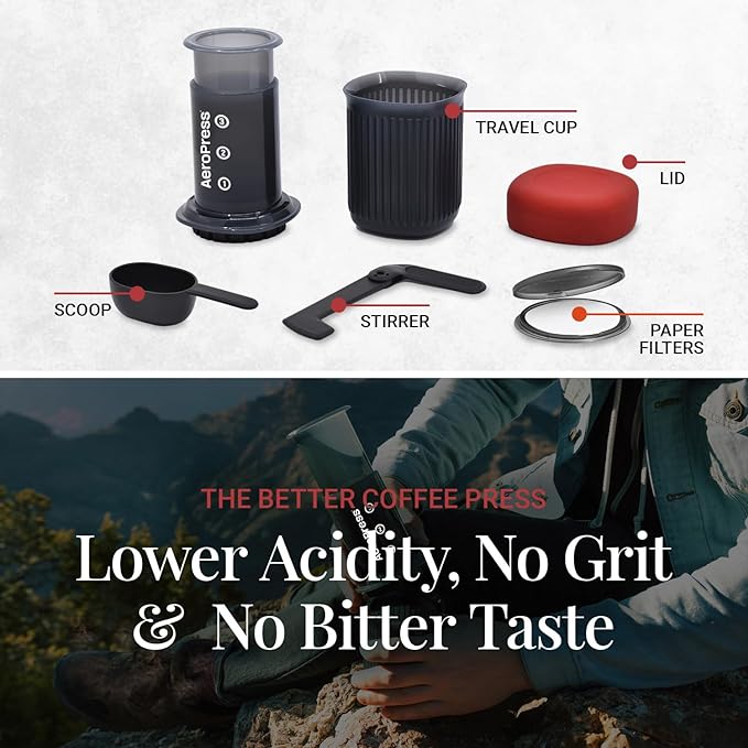 AeroPress Go Travel Coffee Maker & Stainless Steel Filter Bundle