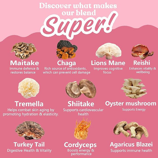 10 Mushroom Hot Cocoa, 1500mg Collagen, 80mcg Biotin, Sugar Free Keto Cocoa Powder, for Healthy Hair, Skin and Nails, 15 Servings