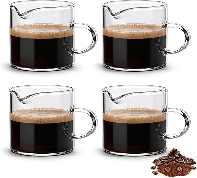 Espresso Cups, Glass Coffee Espresso Cups with Pour Spout, 4 oz, Clear, Set of 2 (Set of 4)