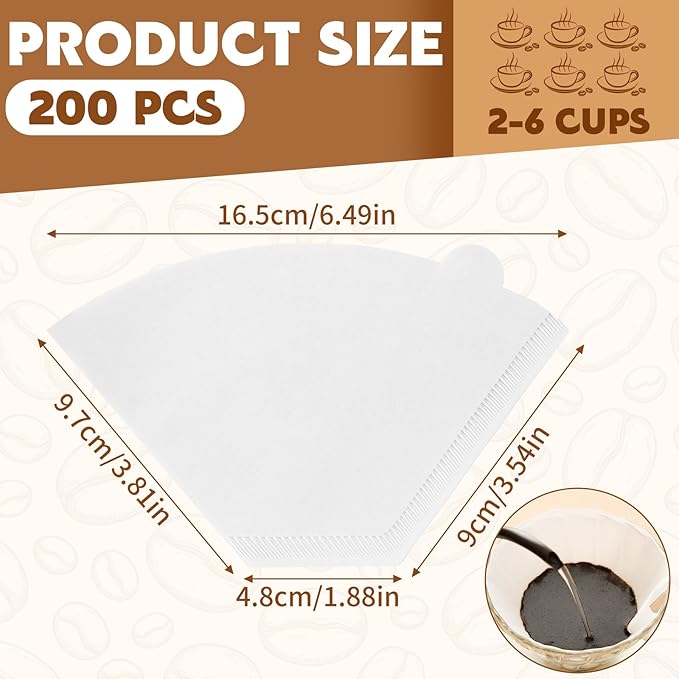 DTFMZOV 200 Count Coffee Filters #2, Disposable Coffee Filters, U Shape Coffee Paper Filter for Pour Over and Drip Coffee Maker, Suitable for Home Coffee Shop (2-6 Cup)