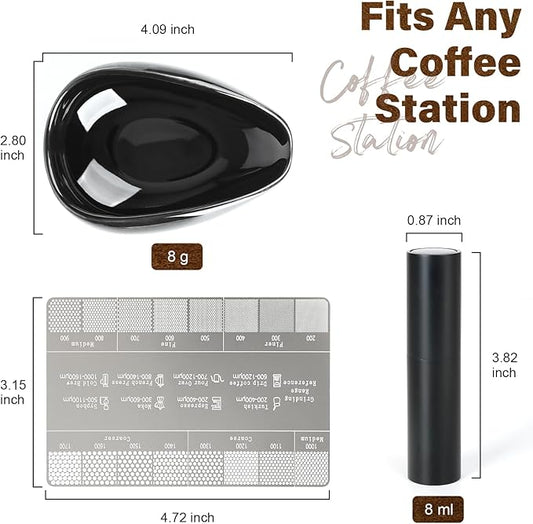 KitchenTour Ultimate Coffee Kit - Ceramic Coffee Bean Dosing Cup + Anti-Static Sprayer + Grind Size Ruler - 3-in-1 Pro Set: Measure, Spray, Validate
