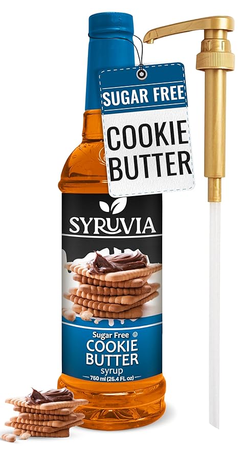 Syruvia Sugar Free Coffee Syrup, Cookie Butter Flavored Syrup for Drinks, Lattes, and Desserts – 25.4 fl oz, With Pump