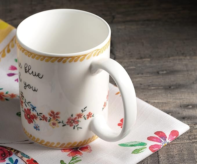 Maison d' Hermine Coffee Mug with Handles Fine Bone China Mugs Pack of One Tea Cups for Hot Beverages Cappuccino Latte Home Office Perfect for Gift (Happy Florals - Sweety Roses Are Red, 15 Ounce)