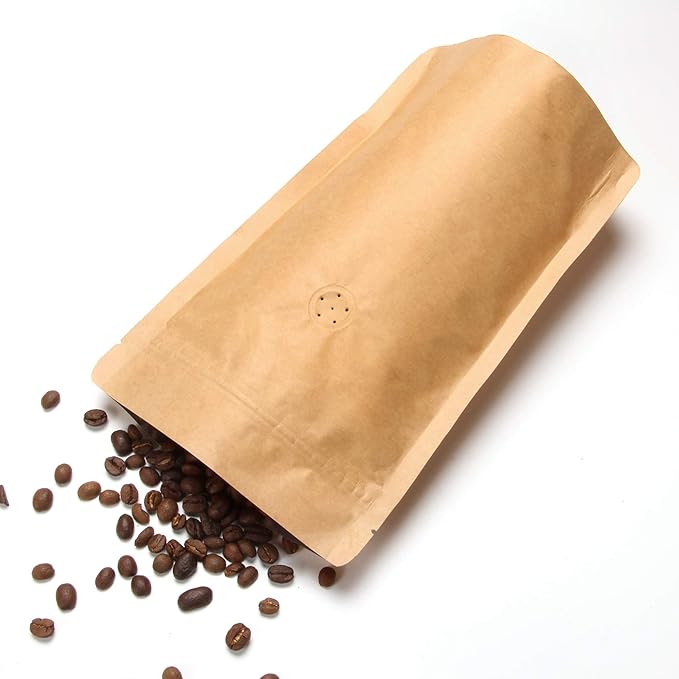 50 Counts High Barrier Natural Kraft Paper Stand up Zipper Coffee Pouch Bag with One Way Degassing Valve (50, 12 OZ/340 Gram)