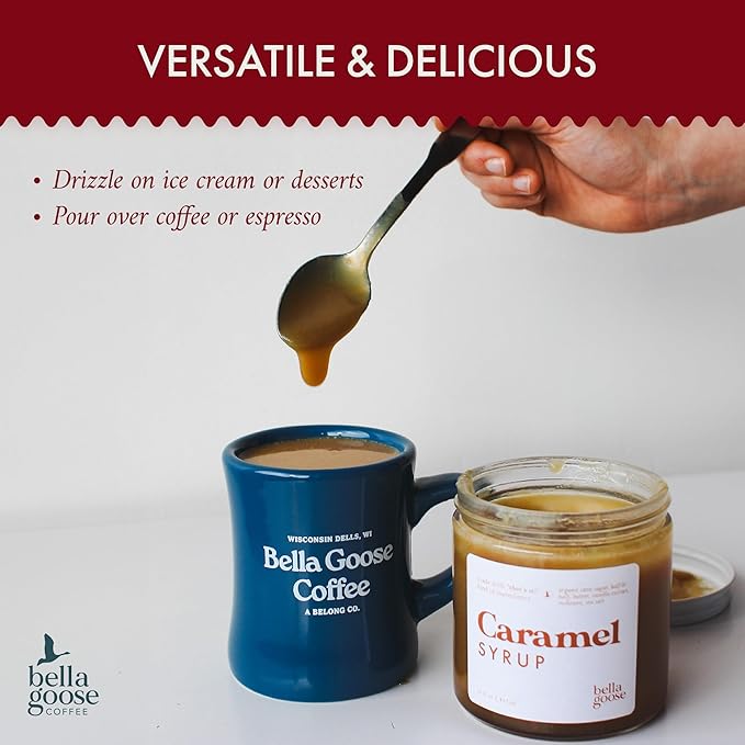 Bella Goose Salted Caramel Coffee Syrup (16oz) - Homemade Pure Cane Sugar Syrup for Lattes & Desserts - Clean Ingredient - No Artificial Flavors, Oils - Syrups for Coffee Drinks, 32 Servings