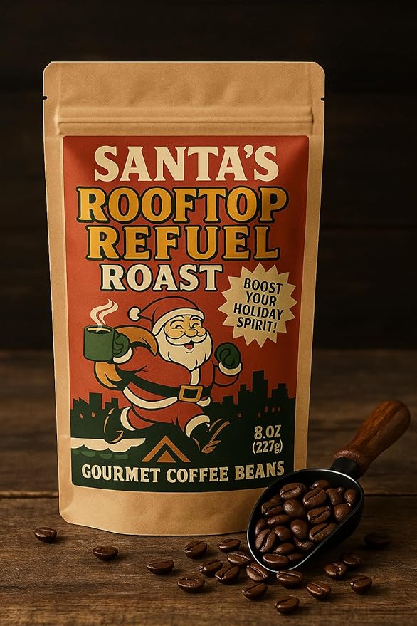 Santa’s Rooftop Refuel Coffee Medium Roast Beans Holiday Gag Gift for Santa Lovers, Funny Teacher Gifts Coworker Secret Santa