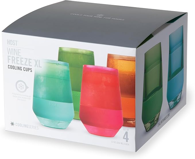 Host Freeze XL Cooling Cup in Double Walled Insulated Freezable Drink Chilling Tumbler with Freezing Gel, 12 Ounces - Set of 4 Vivid Tinted