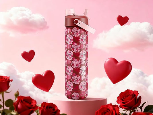 POWCAN 26 oz Insulated Water Bottle with 2-in-1 Straw and Spout Lid, Keep Cold 24H, Leak-Proof, Fits in Car Cup Holder, Stainless Steel Water Bottle for Gift, Holiday, Travel and School (Sweet Rosy)