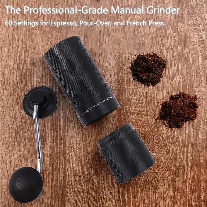 Manual Coffee Grinder with 60 Adjustable Settings, Portable Hand Coffee Bean Mill with 28g Capacity, Stainless Steel Conical Burr Coffee Bean Grinder for French Press, Pour Ove,Gifts for Coffee Lovers