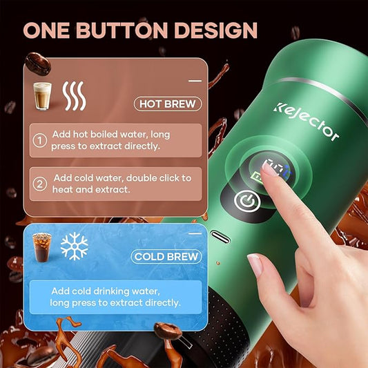 kejector Portable Coffee Maker Espresso Machine for Travel Nano Car Coffee Maker Compatible with Ground Coffee & Capsule for RV, Hiking Camping Office, Travel Espresso Maker Electric Green