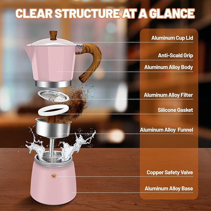 DITOSH 6 Cup Aluminum Espresso Stovetop Moka Pot Express Coffee Maker Percolator Italian Classic Mocha Coffee Machine for Italian and Cuban Cafe Brewing for Home & Camping 300ml 10oz