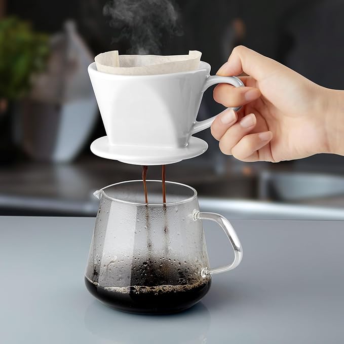 Pour Over Coffee Maker, Ceramic Pour Over Coffee Dripper, Manual Brew Maker, White Kitchen Decor and Accessories, Single Cup Porcelain Slow Brewing Accessories for Cafe Coffee Bar