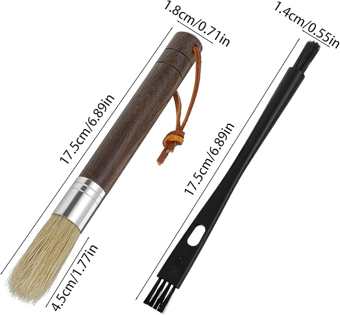 Mabor Coffee Cleaning Brush Set - Natural Bristle & Wood Handle, Professional Espresso Grinder Cleaning Tools with Dual-Head Brush