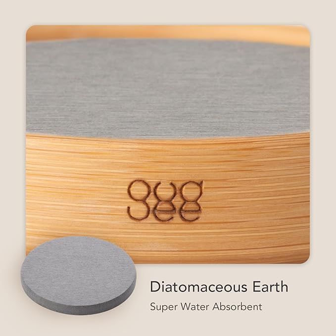 GUDEE TRIVI Set of 4 Absorbent Diatomite Coasters With Diatomaceous Earth and Bamboo Frame, Water Absorbing for Bottles, Dry Table, Countertop, Sink Area, Kitchen Bathroom Surface, Grey