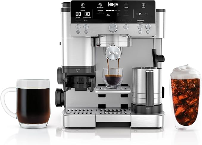 Ninja R-ES601 Luxe Café Premier Series Espresso Machine, Drip Coffee, Cold Brew, Grinder, Tamper, Frother, Silver (Renewed)