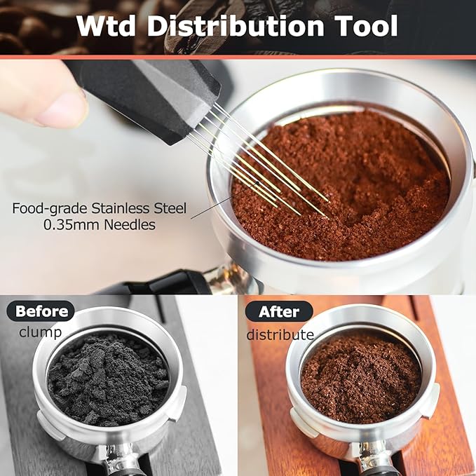 51mm Espresso Accessories Kit for Espresso Portafilter, Coffee Distributor and Espresso Tamper, Wdt Espresso Distribution Tool & Dosing Funnel Set for Espresso Coffee Machines (51mm)