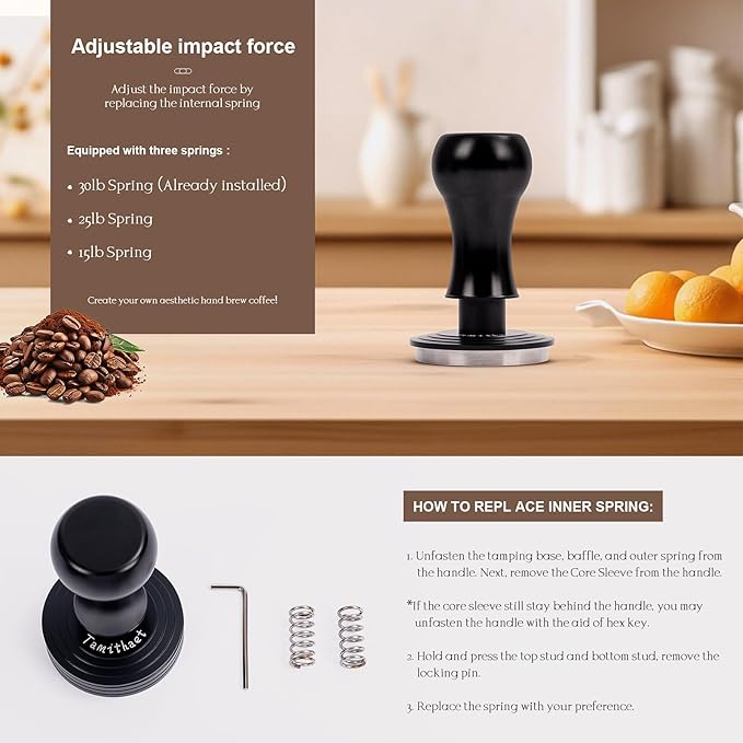 Barista-Grade Espresso Hand Tamper Set - 51mm Stainless Steel Coffee Calibrated Tamper with Adjustable Spring Pressure (3 Spring Weights) Coffee Machine Accessories