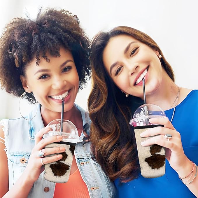 3 Pack Reusable Neoprene Insulator Sleeve for Iced Coffee Cups, Funny Coffee Cup Sleeves for 16-32oz Coffee cups, Cute Drink Sleeve for Cold Hot Beverages Cute Cow Print