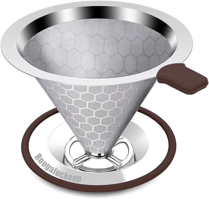 Pour Over Coffee Dripper, Stainless Steel Coffee Filter, Paperless Reusable Coffee Filter, Metal 600 Mesh Strainer Coffee Maker Single Cup Brewer 1-2 Cup