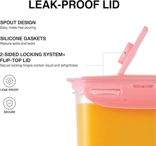 LocknLock Aqua Fridge Door Water Jug with Handle BPA Free Plastic Pitcher with Flip Top Lid Perfect for Making Teas and Juices, 2 Quarts, Pink