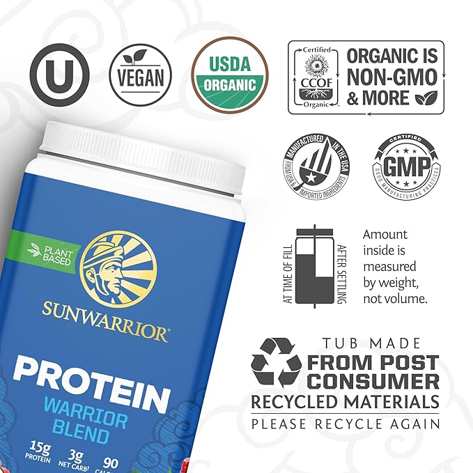 Sunwarrior Organic Plant Based Protein Powder | Vegan Organic Protein Powder Maple Flavored with BCAA Amino Acids & Hemp Seed Pea Blend | Non-GMO Soy Dairy Filler & Gluten Free (Maple, 30 Servings)