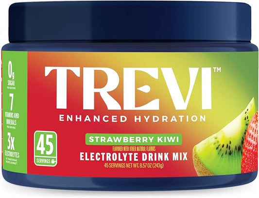 TREVI™ Sugar Free Electrolytes - Everyday Hydration Drink Mix Hydration Powder Multi Serving Tub - 45 Serving - Strawberry Kiwi