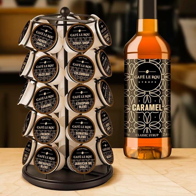 NEW Café Le Rou Caramel Classic Syrup - 25.4 oz, 1 Pack with 1 Gold Pump Dispensers 25.4 Fl Oz (Pack of 1)