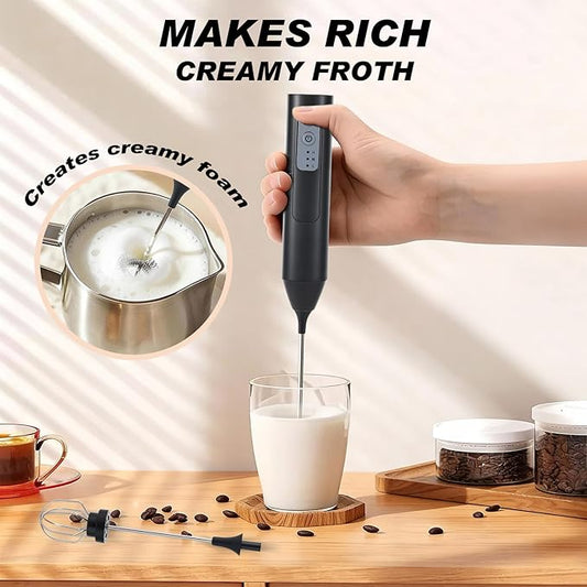 USB Rechargeable Milk Frother, Electric Handheld Milk Foam Maker with Stainless Steel Whisk for Coffee, Latte, Cappuccino