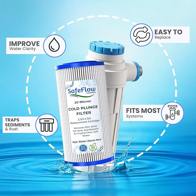 SafeFlow Essentials 5" x 2.5" Cold Plunge Filter 20 Micron – Fits The Pod Ice Cold Plunge Water Chiller, Cold Plunge Filters, and Under Kitchen Sink Systems (6)