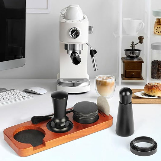 7 PCS Espresso Accessories,51mm Espresso Tamper Tools,WDT Tool Espresso Machine Accessories Kit,Coffee Tamper with Wood Espresso Tamping Station,Distributor,Stirrer,Dosing Funnel,Brush,Puck Screen