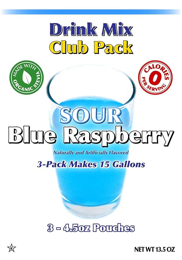 GramZero Sour Blue Raspberry Zero Calorie Sugar Free Drink Mix, Great For Nutrition Club Loaded Tea, Stevia Sweetened