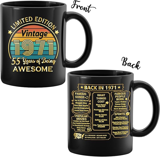 QUPT 55th Birthday Gifts for Women Men, 55th Birthday Gifts for Him, 1971 Birthday Gifts for Women Men, 55 Years Old Gifts, 1971 Birthday Gifts for Her Him, 55th Birthday Presents Coffee Mug