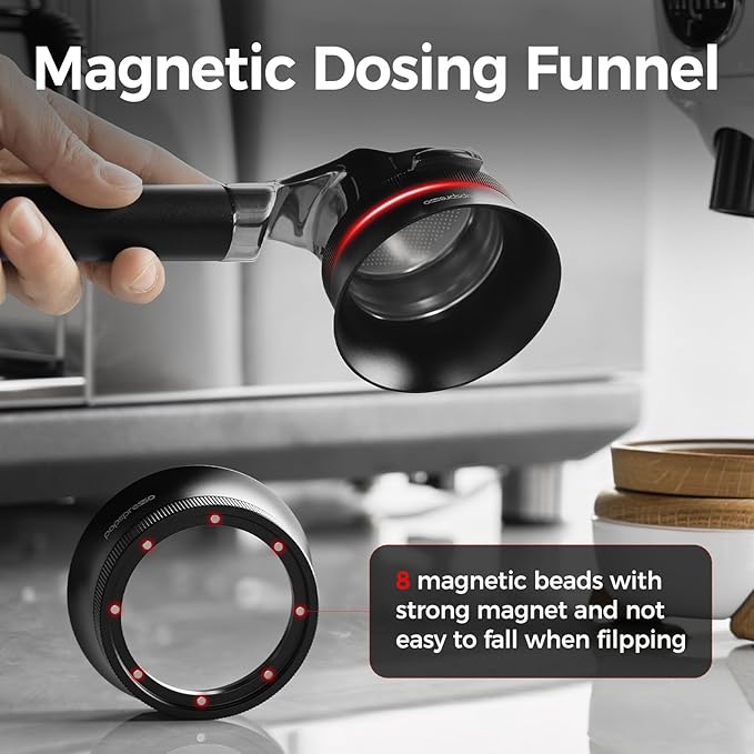 V3 Magnetic Espresso Dosing Ring & 316 Stainless Steel Puck Screen, 3cm High No Mess Coffee Dosing Funnel, Even Extraction Filter, Fits 51mm Tamper, Distributor & Portafilters