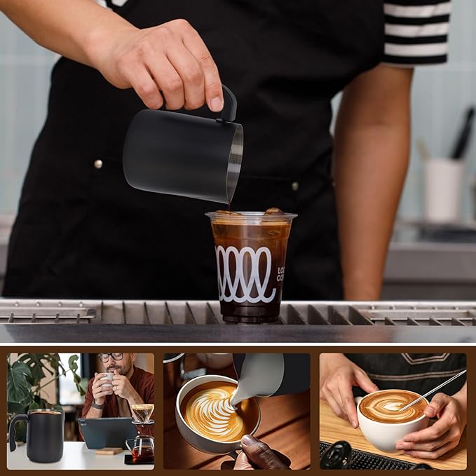 Milk Frothing Pitcher, Steaming Pitchers Stainless Steel Milk/Coffee/Cappuccino/Latte Art Barista Steam Pitchers Milk Jug Cup with Art Pen, 20oz