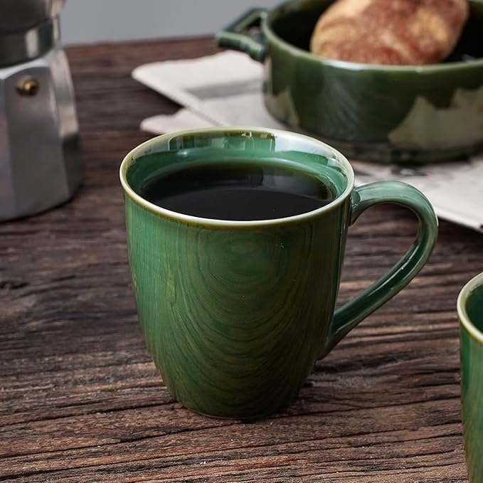 vicrays Coffee Mug Set, 12 Ounce, Set of 4, Ceramic Mug for Men, Women, Unique Glazed Mugs with Handle for Coffee, Tea, Milk, Cocoa, Cereal(Green)