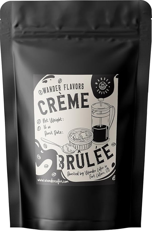 Crème Brûlée Flavored Coffee – Silky Vanilla Custard & Caramelized Sugar Notes | Whole Bean, Ground, or Decaf | Medium Roast Arabica | Gourmet Dessert-Inspired Blend | 1lb Bag by Wander Coffee