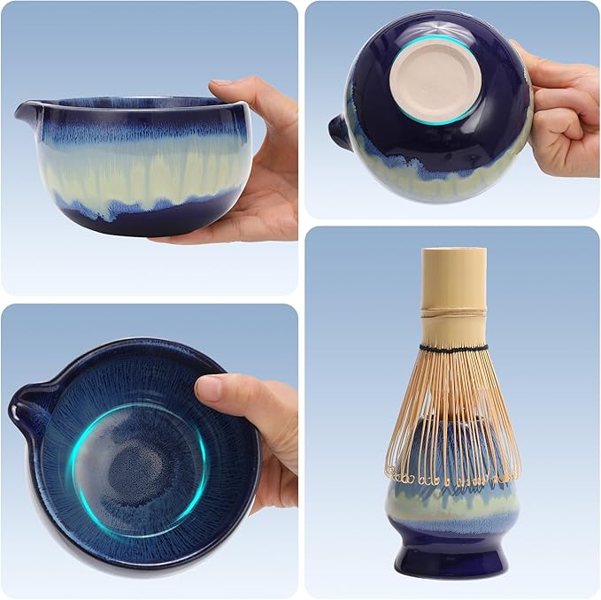 Matcha Whisk Set for Tea Lovers BittPicc 8Pcs Ceramic Matcha Tea Set with Bamboo Whisk, Bowl, Scoop & Holder - Gift for Starter Friend Family Traditional Japanese Tea Ceremony and Breakfast