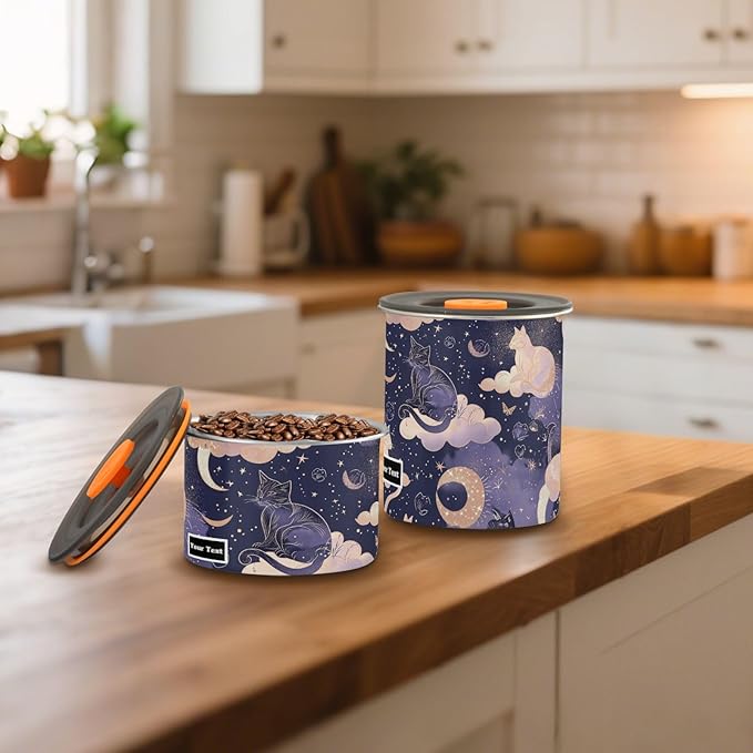 ALAZA Cat Moon Star Witchy Kitten Cats Airtight Coffee Bean Canister Customed 900ml Food Storage Containers with Lids For Gournd, Tea, Sugar, Flour, Rice, Cereal, Candy Cookie Jar