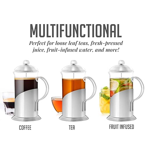 OVENTE French Press Coffee Maker 12 Ounce, 4 Level Stainless Steel Filter System & Heat Resistant Borosilicate Glass, Scoop included, Silver FSL12S