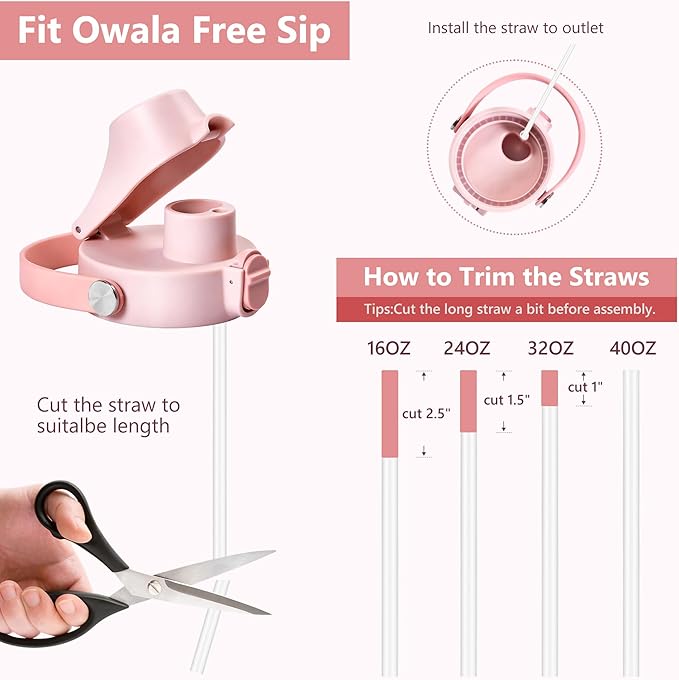 2 IN 1 Replacement Lid for Owala Freesip, Compatible with Owala Cup 16oz 24oz 32oz 40oz, One Button Water Bottle Top Lid Replacement Accessory and Straws, Leakproof, BPA-Free, Pink