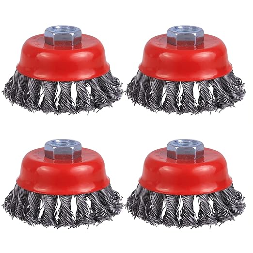 Wire Cup Brush for Angle Grinder, 4 Pack 3 inch Twisted Knotted Wire Brush for Grinders, 5/8 Inch-11 Threaded Arbor, for Heavy Cleaning Rust, Stripping and Abrasive